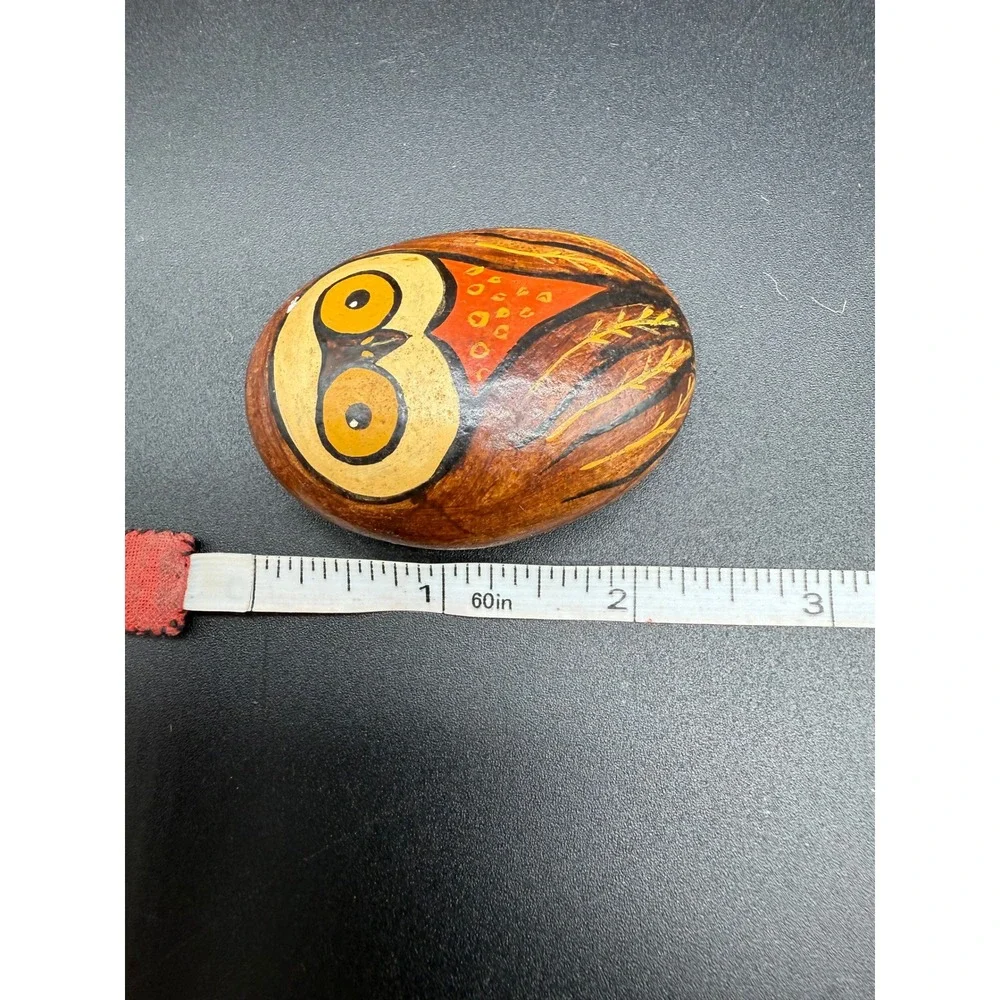 Vintage 1971 Hand Painted Rock Owl‎ Folk Art Signed Stone Earth Rustic Woodland